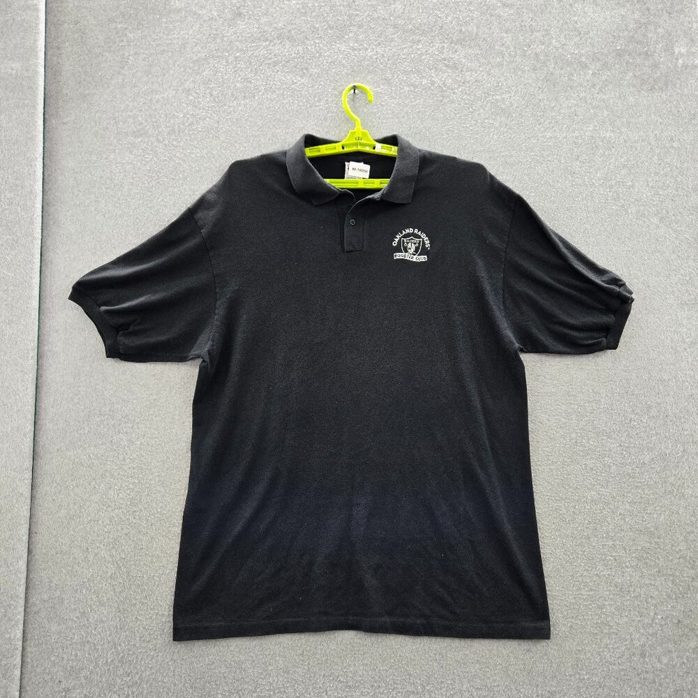 VINTAGE Oakland Raiders Men Polo 2X Black Anvil Booster Club Embroidered 90s USA